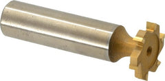 Made in USA - 3/4" Diam x 1/8" Face Width, Carbide-Tipped, 6 Teeth, Shank Connection Woodruff Keyseat Cutter - TiN Finish, 2-1/8" OAL x 1/2" Shank, Straight Teeth, ANSI 406, Old Standard 7 - Exact Tooling