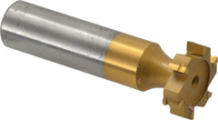 Made in USA - 3/4" Diam x 3/16" Face Width, Carbide-Tipped, 6 Teeth, Shank Connection Woodruff Keyseat Cutter - TiN Finish, 2-3/16" OAL x 1/2" Shank, Straight Teeth, ANSI 606, Old Standard 9 - Exact Tooling