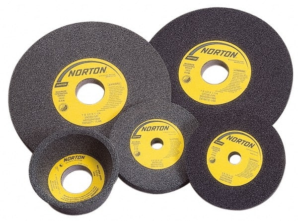 Norton - 7" Diam x 1-1/4" Hole x 1" Thick, I Hardness, 120 Grit Surface Grinding Wheel - Silicon Carbide, Type 1, Fine Grade, 3,600 Max RPM, Vitrified Bond, No Recess - Exact Tooling