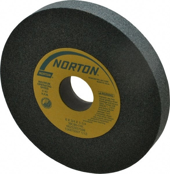 Norton - 6" Diam x 1-1/4" Hole x 3/4" Thick, I Hardness, 80 Grit Surface Grinding Wheel - Silicon Carbide, Type 1, Medium Grade, 4,140 Max RPM, Vitrified Bond, No Recess - Exact Tooling