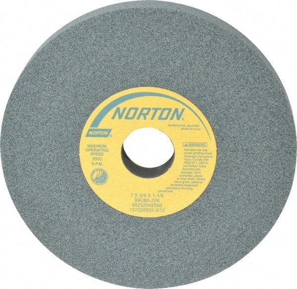 Norton - 7" Diam x 1-1/4" Hole x 3/4" Thick, J Hardness, 80 Grit Surface Grinding Wheel - Silicon Carbide, Type 1, Medium Grade, 3,600 Max RPM, Vitrified Bond, No Recess - Exact Tooling
