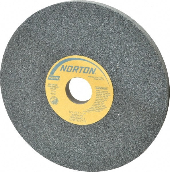 Norton - 8" Diam x 1-1/4" Hole x 1/2" Thick, I Hardness, 60 Grit Surface Grinding Wheel - Silicon Carbide, Type 1, Medium Grade, 3,600 Max RPM, Vitrified Bond, No Recess - Exact Tooling