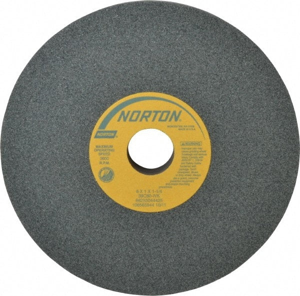 Norton - 8" Diam x 1-1/4" Hole x 1" Thick, I Hardness, 80 Grit Surface Grinding Wheel - Silicon Carbide, Type 1, Medium Grade, 3,600 Max RPM, Vitrified Bond, No Recess - Exact Tooling