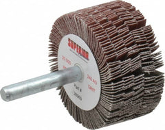 Superior Abrasives - 2" Diam x 1" Face Width, Very Fine Aluminum Oxide Coated Mounted Flap Wheel - 1/4" Shank Mount, 240 Grit, J Weighted Cloth Backing, 14,000 Max RPM - Exact Tooling