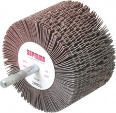 Superior Abrasives - 3" Diam x 2" Face Width, Very Fine Aluminum Oxide Coated Mounted Flap Wheel - 1/4" Shank Mount, 180 Grit, J Weighted Cloth Backing, 6,000 Max RPM - Exact Tooling
