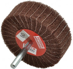 Superior Abrasives - 3" Diam x 1" Face Width, Medium Aluminum Oxide Coated Mounted Flap Wheel - 1/4" Shank Mount, 80 Grit, Interleaf, 8,000 Max RPM - Exact Tooling