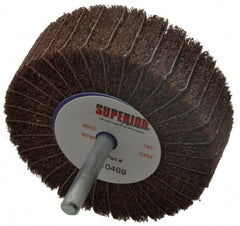 Superior Abrasives - 3" Diam x 1" Face Width, Very Fine Aluminum Oxide Coated Mounted Flap Wheel - 1/4" Shank Mount, 180 Grit, Interleaf, 8,000 Max RPM - Exact Tooling