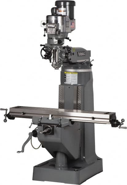 Bridgeport - 9" Table Width x 49" Table Length, Variable Speed Pulley Control, 3 Phase Knee Milling Machine - R8 Spindle Taper, 2 hp - Exact Tooling