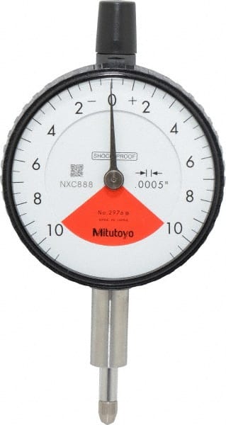 Mitutoyo - 0.02" Range, 10-0-10 Dial Reading, 0.0005" Graduation Dial Drop Indicator - 2-3/16" Dial, 0.028" Range per Revolution, 0.0005" Accuracy - Exact Tooling