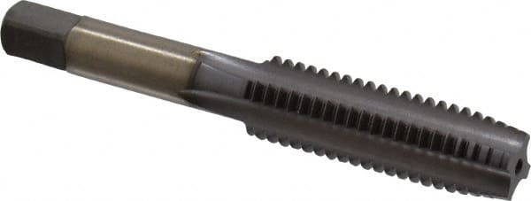 Kennametal - 1/2-13 UNC 3B 4 Flute TiCN Finish High Speed Steel Straight Flute Standard Hand Tap - Plug, Right Hand Thread, 3-3/8" OAL, 1-21/32" Thread Length, H3 Limit, Oversize - Exact Tooling