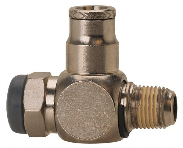 Norgren - 1/2" Tube Inlet x 1/2" NPT Outlet Tamper Resistant Flow Control Valve - 5 to 150 psi, Needle Valve & Brass Material - Exact Tooling