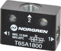 Norgren - 1/8" NPT x 1/8" NPT Shuttle Valve - 10 to 145 psi & Zinc Body - Exact Tooling
