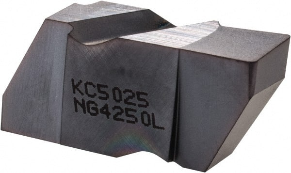 Kennametal - 4250NG Grade KC5025, 6.35mm Cutting Width Carbide Grooving Insert - 6.35mm Max Depth of Cut, Left Hand, 0.57mm Corner Radius, TiAlN Finish - Exact Tooling
