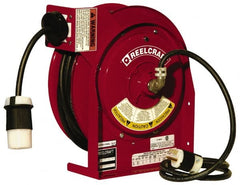 Reelcraft - 12 AWG, 45' Cable Length, Cord & Cable Reel with Outlet End - 1 Outlet, NEMA 5-20R, 20 Amps, 125 Volts, SJEOOW Cable, Red Reel - Exact Tooling