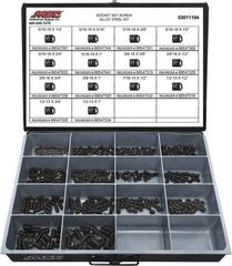 Value Collection - 500 Piece, 5/16 to 1/2, Steel Set Screw Assortment - Socket Cap Head, Hex Socket Drive, 1 to 3/4" Long - Exact Tooling