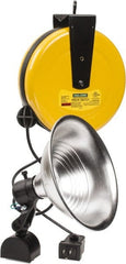Made in USA - 18 AWG, 50' Cable Length, Cord & Cable Reel with Incandescent Hand Lamp End - 0 Outlets, 15 Amps, 110/115 Volts, SJT Cable, White/Black Reel - Exact Tooling