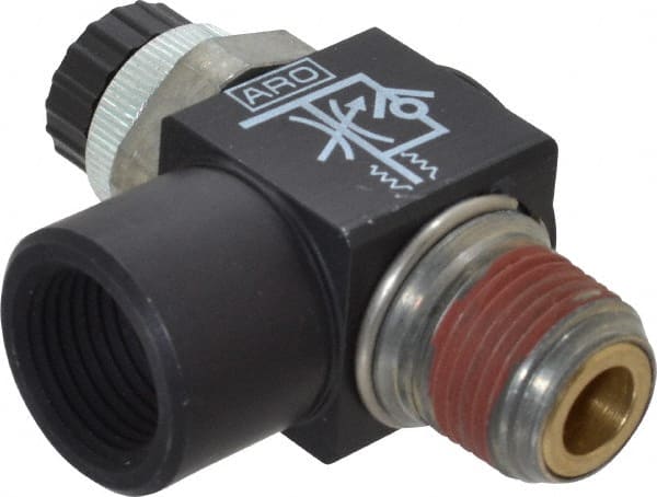ARO/Ingersoll-Rand - 3/8" NPT x 3/8" NPT Right Angle Flow Control Valve - 0 to 150 psi & Brass Material - Exact Tooling