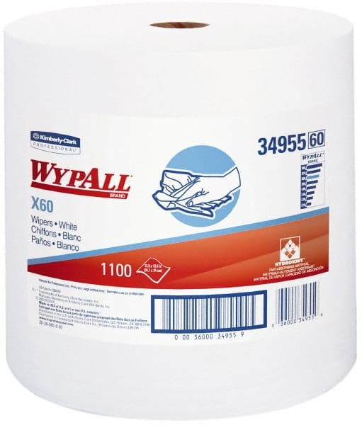 WypAll - X60 Dry Shop Towel/Industrial Wipes - Jumbo Roll, 13-3/8" x 12-5/8" Sheet Size, White - Exact Tooling