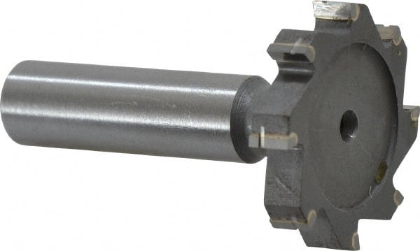 Made in USA - 1-3/8" Diam x 1/4" Face Width, Carbide-Tipped, 8 Teeth, Shank Connection Woodruff Keyseat Cutter - Uncoated, 2-1/4" OAL x 1/2" Shank, Straight Teeth, ANSI 811, Old Standard 22 - Exact Tooling