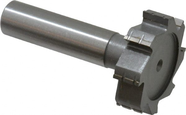 Made in USA - 1-3/8" Diam x 3/8" Face Width, Carbide-Tipped, 8 Teeth, Shank Connection Woodruff Keyseat Cutter - Uncoated, 2-3/8" OAL x 1/2" Shank, Straight Teeth, ANSI 1211, Old Standard F - Exact Tooling