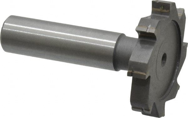 Made in USA - 1-1/2" Diam x 1/4" Face Width, Carbide-Tipped, 8 Teeth, Shank Connection Woodruff Keyseat Cutter - Uncoated, 2-1/4" OAL x 1/2" Shank, Straight Teeth, ANSI 812, Old Standard 24 - Exact Tooling