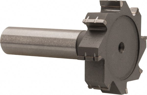 Made in USA - 1-1/2" Diam x 3/8" Face Width, Carbide-Tipped, 8 Teeth, Shank Connection Woodruff Keyseat Cutter - Uncoated, 2-3/8" OAL x 1/2" Shank, Straight Teeth, ANSI 1212, Old Standard G - Exact Tooling