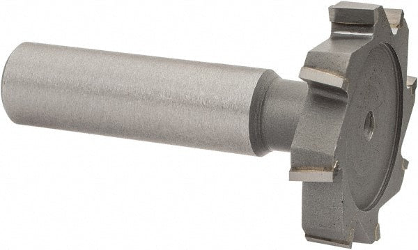 Made in USA - 1-3/8" Diam x 1/4" Face Width, Carbide-Tipped, 8 Teeth, Shank Connection Woodruff Keyseat Cutter - Uncoated, 2-1/4" OAL x 1/2" Shank, Staggered Teeth, ANSI 811, Old Standard 22 - Exact Tooling