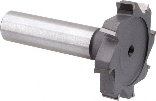 Made in USA - 1-1/2" Diam x 1/4" Face Width, Carbide-Tipped, 8 Teeth, Shank Connection Woodruff Keyseat Cutter - Uncoated, 2-1/4" OAL x 1/2" Shank, Staggered Teeth, ANSI 812, Old Standard 24 - Exact Tooling