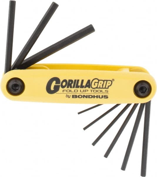 Bondhus - 9 Piece Fold-Up Hex Key Set - Hex Range 0.05 to 3/16" - Exact Tooling