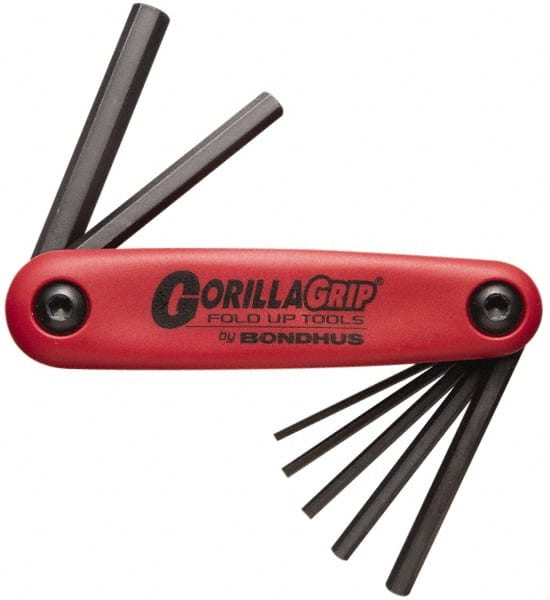 Bondhus - 7 Piece Fold-Up Hex Key Set - Hex Range 1.5 to 6mm - Exact Tooling