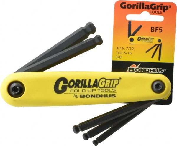 Bondhus - 5 Piece Fold-Up Hex Key Set - Hex Range 3/16 to 3/8" - Exact Tooling