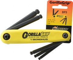 Bondhus - 5 Piece Fold-Up Hex Key Set - Hex Range 3/16 to 3/8" - Exact Tooling