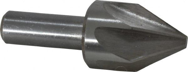 Interstate - 1" Head Diam, 1/2" Shank Diam, 6 Flute 60° High Speed Steel Countersink - Bright Finish, 2-3/4" OAL, Single End, Straight Shank, Right Hand Cut - Exact Tooling