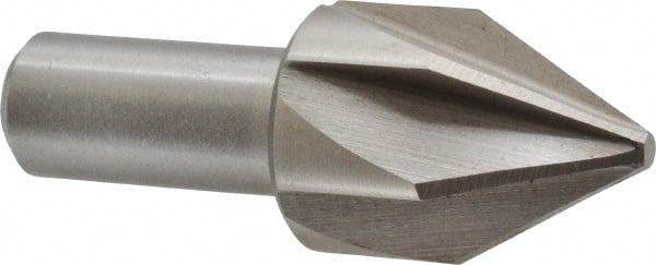 Interstate - 1-1/4" Head Diam, 3/4" Shank Diam, 6 Flute 60° High Speed Steel Countersink - Bright Finish, 3-3/8" OAL, Single End, Straight Shank, Right Hand Cut - Exact Tooling