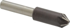 Interstate - 3/8" Head Diam, 1/4" Shank Diam, 6 Flute 82° High Speed Steel Countersink - Bright Finish, 2" OAL, Single End, Straight Shank, Right Hand Cut - Exact Tooling