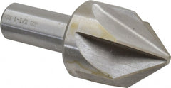 Interstate - 1-1/2" Head Diam, 3/4" Shank Diam, 6 Flute 82° High Speed Steel Countersink - Bright Finish, 3-1/2" OAL, Single End, Straight Shank, Right Hand Cut - Exact Tooling