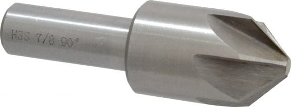 Interstate - 7/8" Head Diam, 1/2" Shank Diam, 6 Flute 90° High Speed Steel Countersink - Bright Finish, 2-3/4" OAL, Single End, Straight Shank, Right Hand Cut - Exact Tooling