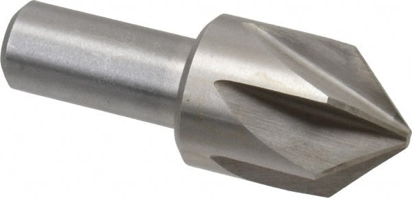 Interstate - 1-1/4" Head Diam, 3/4" Shank Diam, 6 Flute 90° High Speed Steel Countersink - Bright Finish, 3-3/8" OAL, Single End, Straight Shank, Right Hand Cut - Exact Tooling