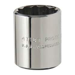 Proto - 9/16", 1/4" Drive, Standard Hand Socket - 12 Points, 7/8" OAL, Alloy Steel, Chrome Finish - Exact Tooling