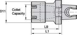 Kennametal - 0.06" to 1/2" Capacity, 40mm Projection, Modular Connection, ER25 Collet Chuck - 59.99mm OAL - Exact Tooling