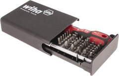 Wiha - 39 Piece, 1/4" Drive Screwdriver Tamperproof Bit Set - #1 & #2 Phillips, 5/64 to 5/32" Hex, TR8 to TR40 Torx, #0, #1, #2 & #3 Pozidriv, #1, #2 & #3 Square Recess, 6.5 & 8mm Slotted - Exact Tooling