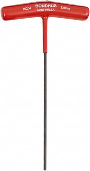 Bondhus - 2.5mm Hex, T-Handle Cushion Grip, Hex Key - 9" OAL, Metric System of Measurement - Exact Tooling