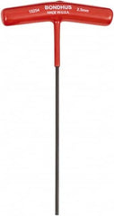Bondhus - 2.5mm Hex, T-Handle Cushion Grip, Hex Key - 9" OAL, Metric System of Measurement - Exact Tooling