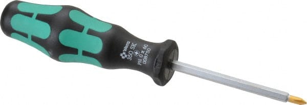 Wera - #0, 5-1/2" OAL, Standard Phillips Screwdriver - 2-3/8" Blade Length, Hexagon Shank, Ergonomic Handle - Exact Tooling