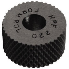 Made in USA - 1-1/4" Diam, 90° Tooth Angle, 30 TPI, Standard (Shape), Form Type High Speed Steel Female Diamond Knurl Wheel - 1/2" Face Width, 1/2" Hole, Circular Pitch, 30° Helix, Bright Finish, Series PH - Exact Tooling