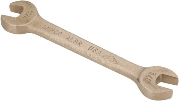 Ampco - 3/8" x 7/16" Nonsparking Open End Wrench - 5" OAL, Double End, Plain Finish, 15° Head Angle - Exact Tooling