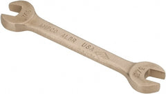 Ampco - 3/8" x 7/16" Nonsparking Open End Wrench - 5" OAL, Double End, Plain Finish, 15° Head Angle - Exact Tooling