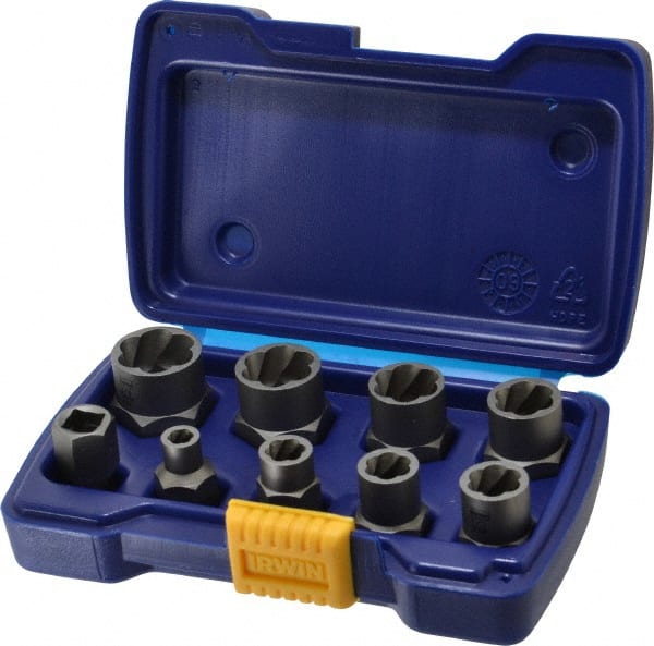 Irwin Hanson - 9 Piece Bolt Extractor Set - 3/8" Drive, Molded Plastic Case - Exact Tooling