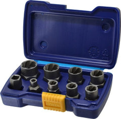 Irwin Hanson - 9 Piece Bolt Extractor Set - 3/8" Drive, Molded Plastic Case - Exact Tooling