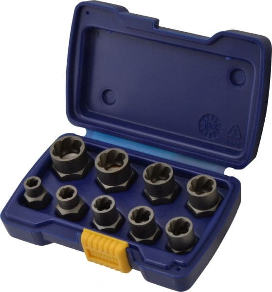 Irwin Hanson - 9 Piece Bolt Extractor Set - 3/8" Drive, Molded Plastic Case - Exact Tooling